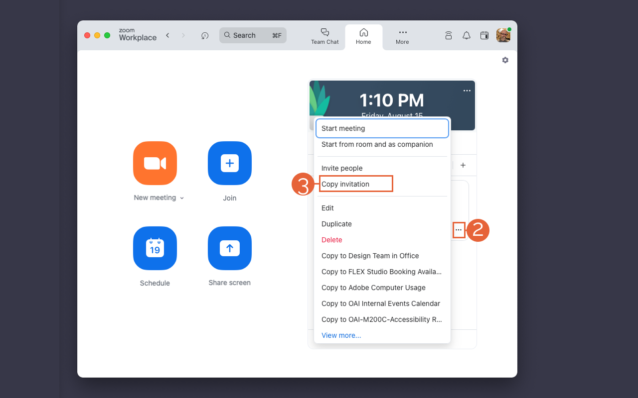 Zoom Meeting Context Menu