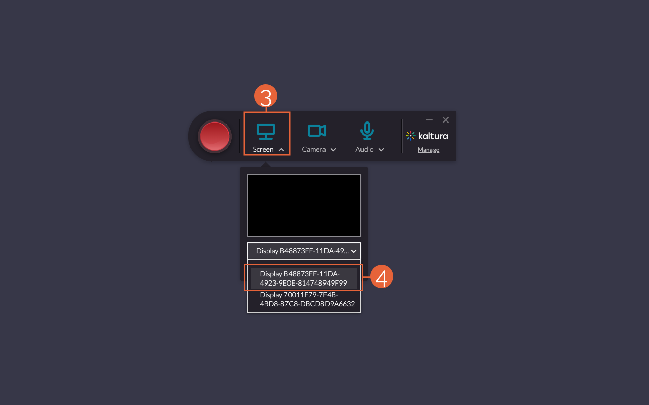Kaltura Screen Selection