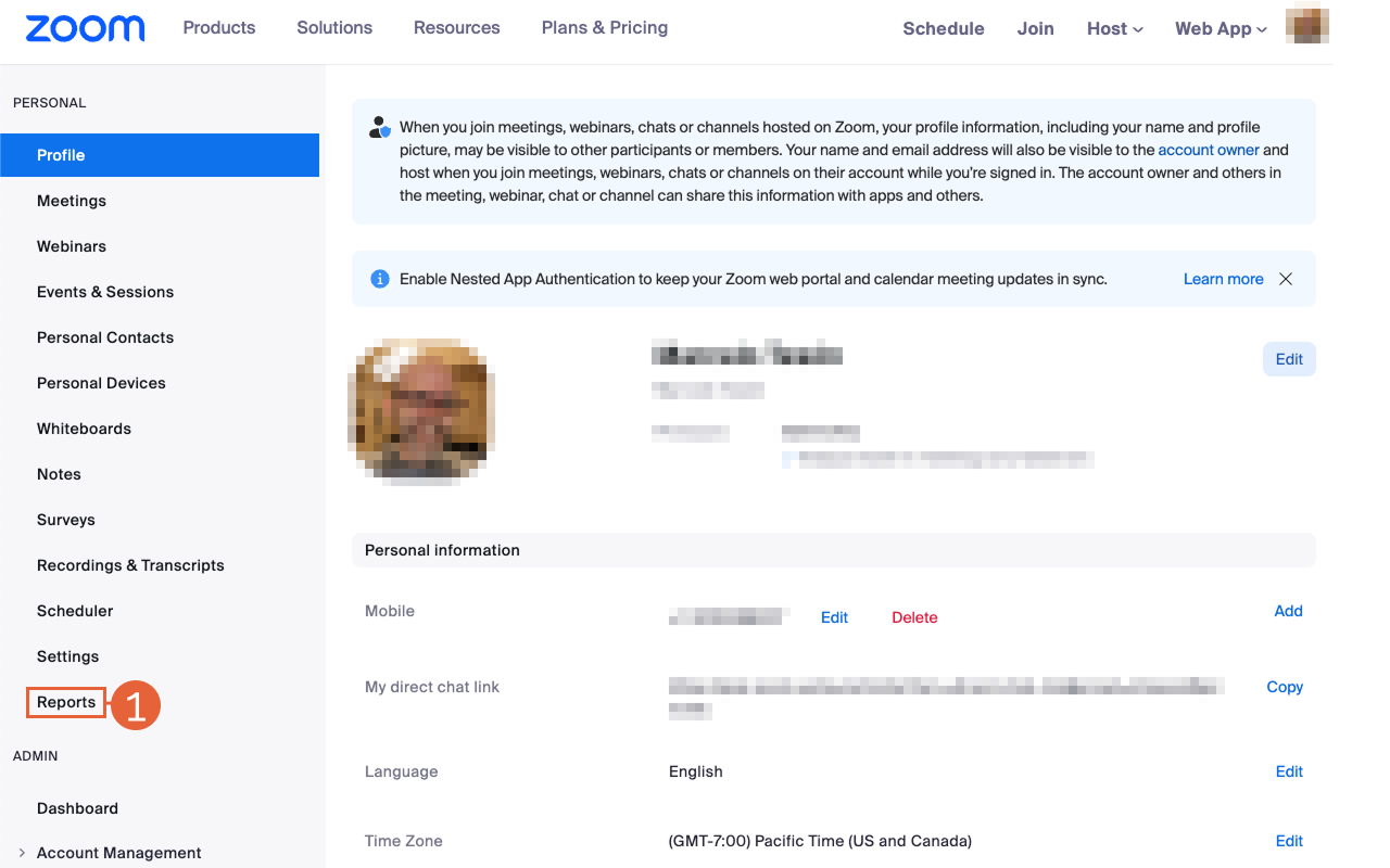 zoom web profile