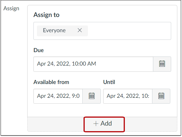 Assign settings Add button.