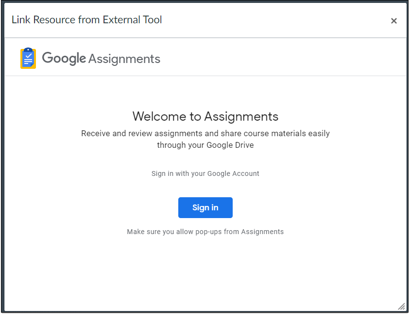 Google sign-in popup window.