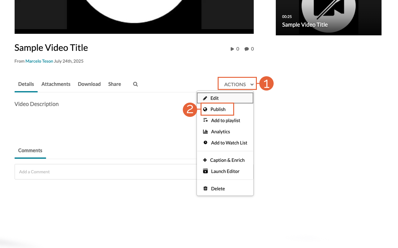 Media main page action menu