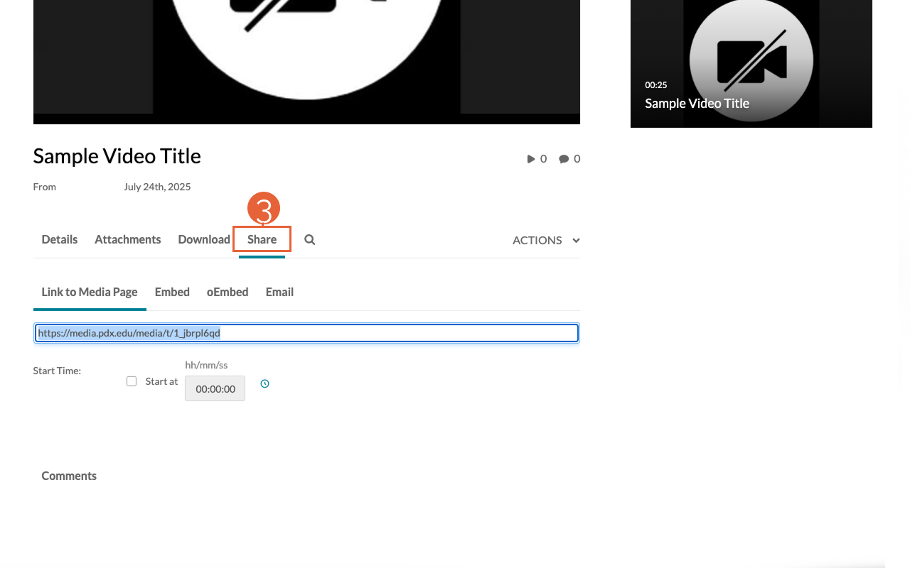 Media main page share menu